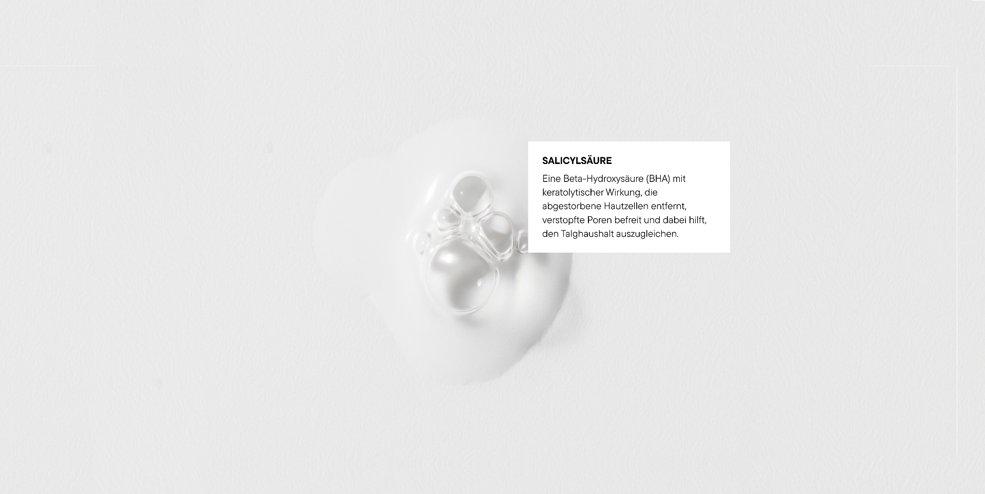 Tonertextur mit Beschriftung zu dem Hauptinhaltsstoff Salicylsäure auf hellem Hintergrund.